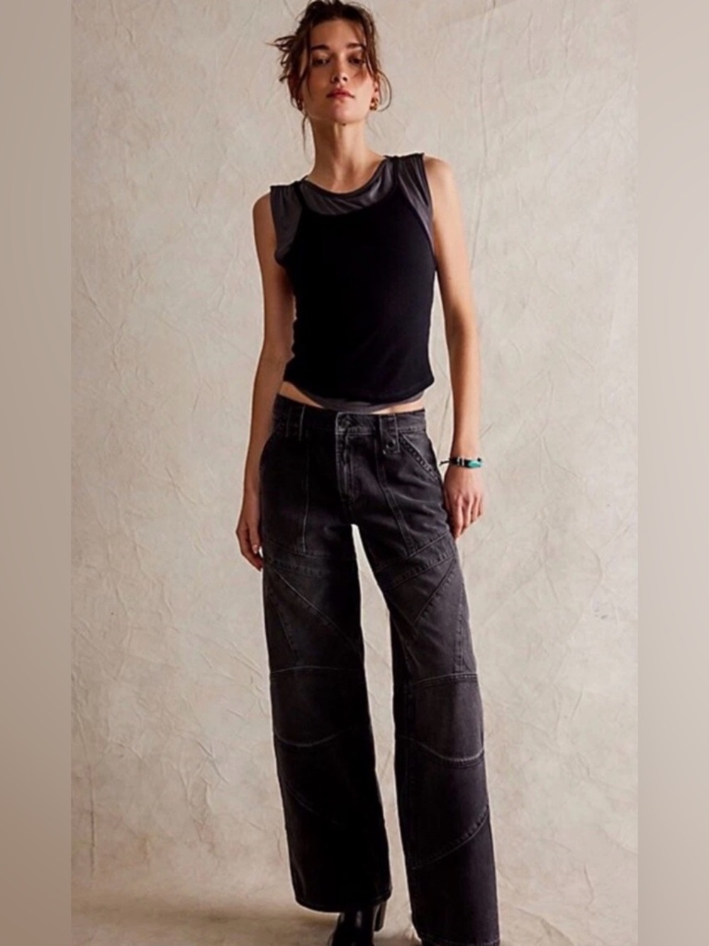 Free People We The Free Unknown Reasons Moto Straight Jeans in Stillwater SZ 25